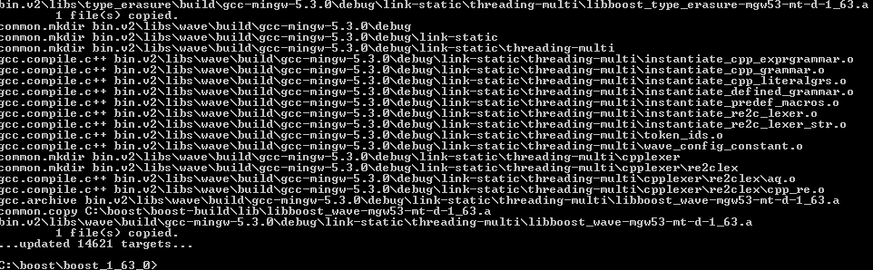 A screenshot of the command prompt that ends with text that reads - updated 14621 targets.